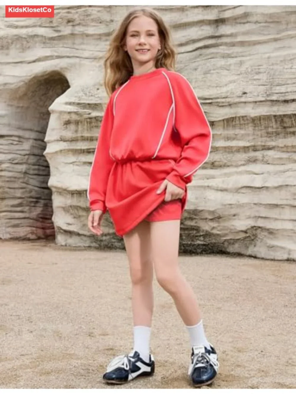 Girls 2 Piece Skirt Set Cropped Long Sleeve Sweatshirt with Skorts Hidden